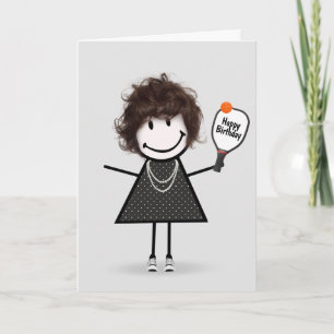 Verjaardag Pickleball Stickfiguur Meisje Kaart