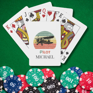 Verjaardag Piloot Vliegtuig Vintage Retro Zonsonde Pokerkaarten