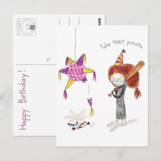 Verjaardag Pinata Briefkaart (Voorkant / Achterkant)