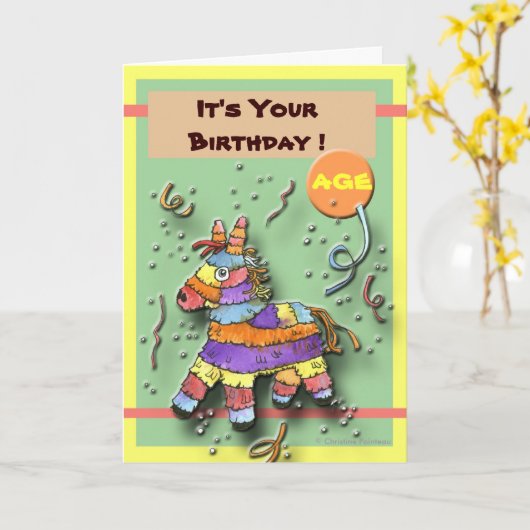 Verjaardag Pinata Kaart (Gele Bloem)