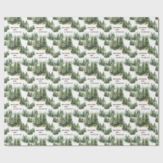 Verjaardag Pine Tree Forest Groene Naam Cadeaupapier (Vlak)