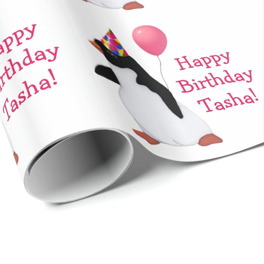 Verjaardag Pinguïn aangepaste naam wrapping papier (Rol Hoek)