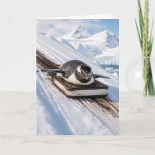 Verjaardag Pinguïn op Ijsje Sandwich Slee Kaart