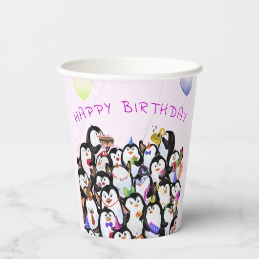 Verjaardag Pinguïn Party Paper Cups - Aangepaste t Papieren Bekers (Achterkant)