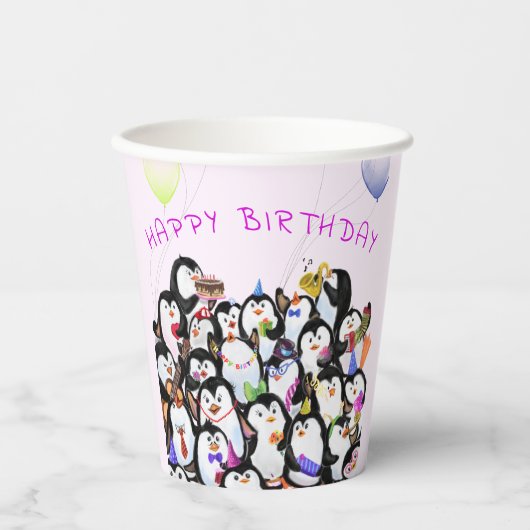 Verjaardag Pinguïn Party Paper Cups - Aangepaste t Papieren Bekers (Voorkant)