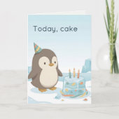 Verjaardag Pinguïn | Vandaag, Taart | Aangepaste V Kaart (Voorkant)