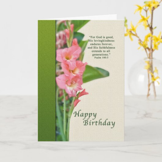 Verjaardag, Pink Gladiolus Kaart (Gele Bloem)