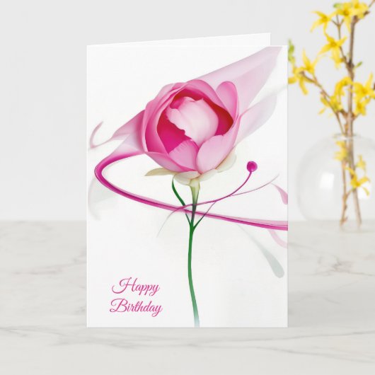 Verjaardag Pink Peony Bud Abstract Kaart (Gele Bloem)