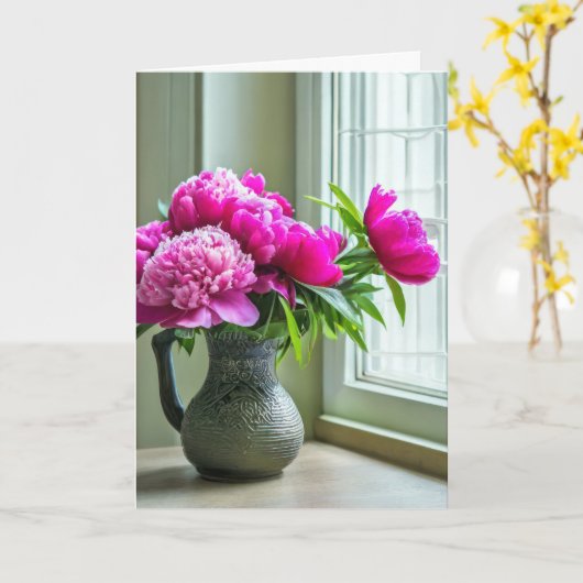 Verjaardag Pioen Boeket Kaart (Gele Bloem)