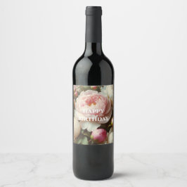 verjaardag pioenrozen wijnlabels wijn etiket
