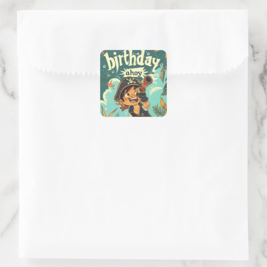 Verjaardag Piraat! Vierkante Sticker (Tas)