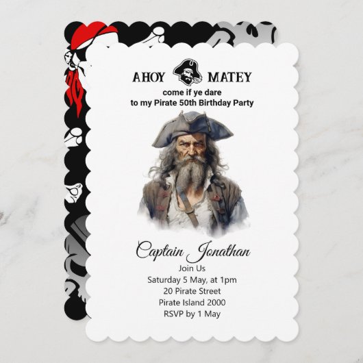 Verjaardag Pirate Jolly Roger Uitnodiging (Voorkant / Achterkant)