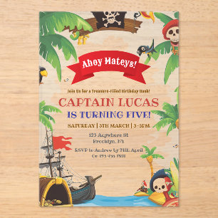 Verjaardag piratenschip Ahoy Matey Boys Acryl Uitnodigingen