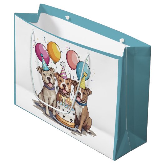 Verjaardag Pit Bull Dogs Groot Cadeauzakje (Voorkant Gekanteld)