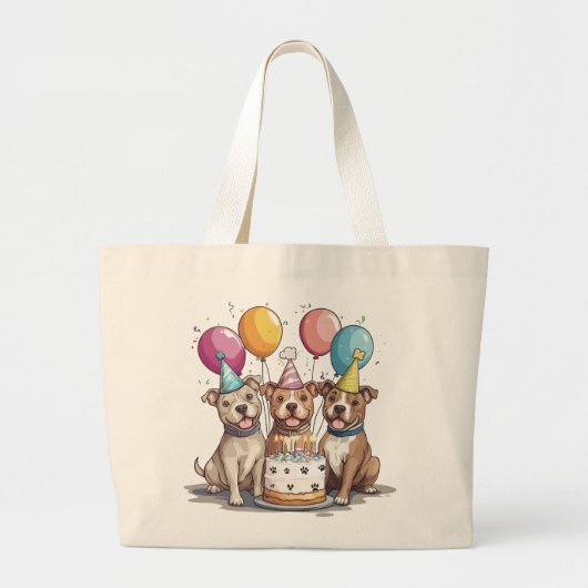 Verjaardag Pit Bull Dogs Grote Tote Bag (Voorkant)