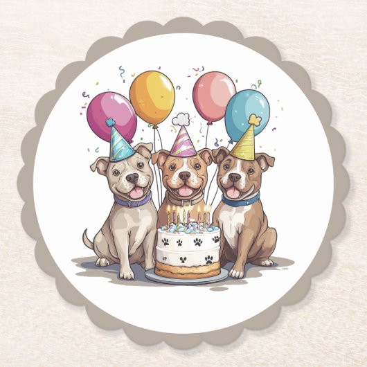 Verjaardag Pit Bull Dogs Kartonnen Onderzetters (Voorkant)