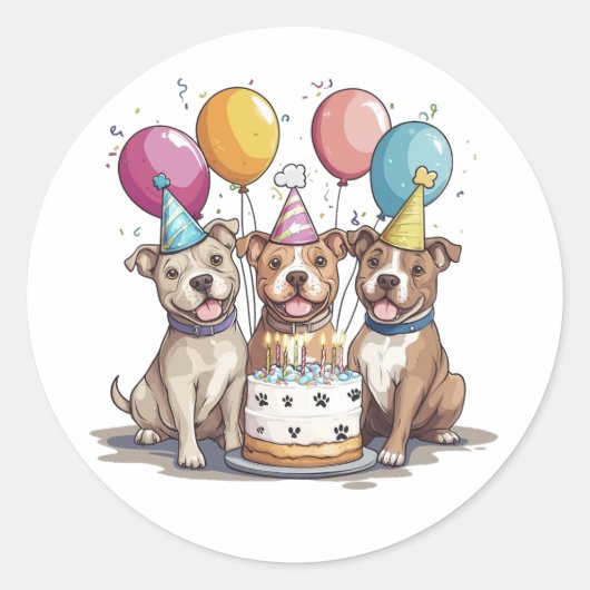 Verjaardag Pit Bull Dogs Ronde Sticker (Voorkant)