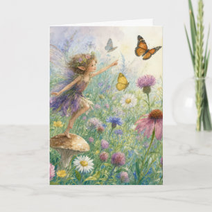 Verjaardag Pixie met Vlinders in een Tuin Kaart