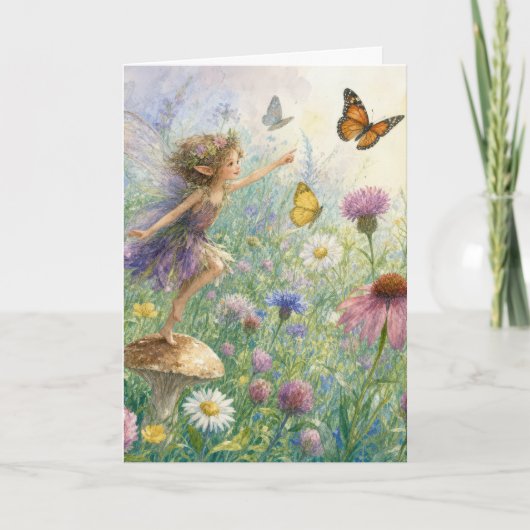 Verjaardag Pixie met Vlinders in een Tuin Kaart (Voorkant)