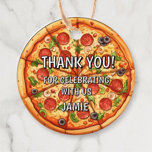 Verjaardag pizza eerste verjaardag bedankjes labels (Voorkant)