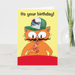 Verjaardag Pizza Feest Cartoon Kat Grappig Kaart