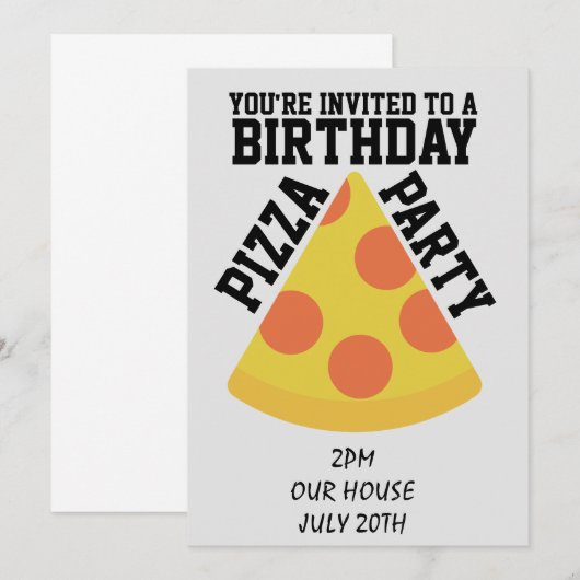 VERJAARDAG PIZZA FEESTJE! UITNODIGINGEN (Voorkant / Achterkant)