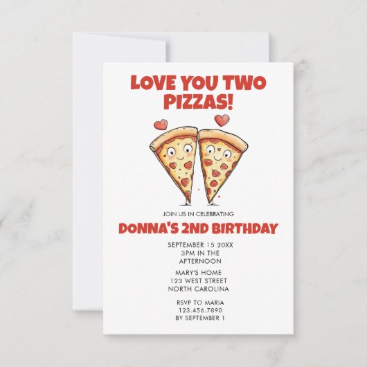 Verjaardag Pizza Party, ik hou van je twee pizza's Kaart (Voorkant)