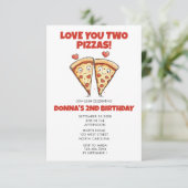 Verjaardag Pizza Party, ik hou van je twee pizza's Kaart (Staand voorkant)