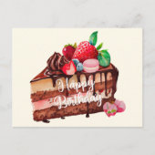 Verjaardag plak aardbeien chocolade cake briefkaart (Voorkant)