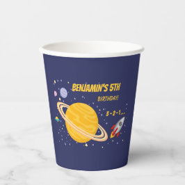 Verjaardag Planeten & Raketschip in de ruimte Papieren Bekers