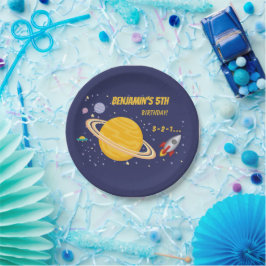Verjaardag Planeten & Raketschip in de ruimte Papieren Bordje