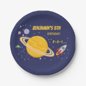 Verjaardag Planeten & Raketschip in de ruimte Papieren Bordje (Voorkant)