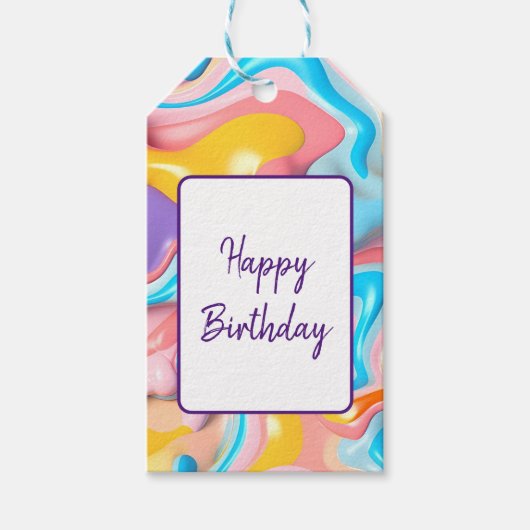 Verjaardag Plastic Fluid Abstract Cadeaulabel (Voorkant)