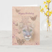 Verjaardag, poema en vlinders kaart (Gele Bloem)