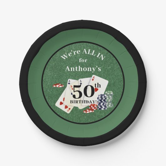 Verjaardag Poker Casino gepersonaliseerd Papieren Bordje (Voorkant)