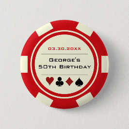 Verjaardag Poker Chip Casino thema rode crème Ronde Button 5,7 Cm