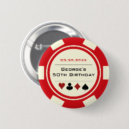 Verjaardag Poker Chip Casino thema rode crème Ronde Button 5,7 Cm