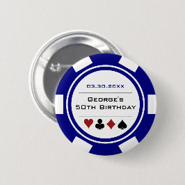 Verjaardag Poker Chip Casino Thema Wit Blauw Ronde Button 5,7 Cm