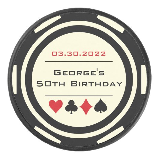 Verjaardag Poker Chip Las Vegas Thema Black Cream Hockey Puck (Voorkant)