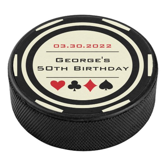 Verjaardag Poker Chip Las Vegas Thema Black Cream Hockey Puck (3/4)