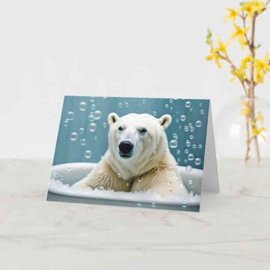 Verjaardag Polar Beer in bubbelbad Kaart (Gele Bloem)