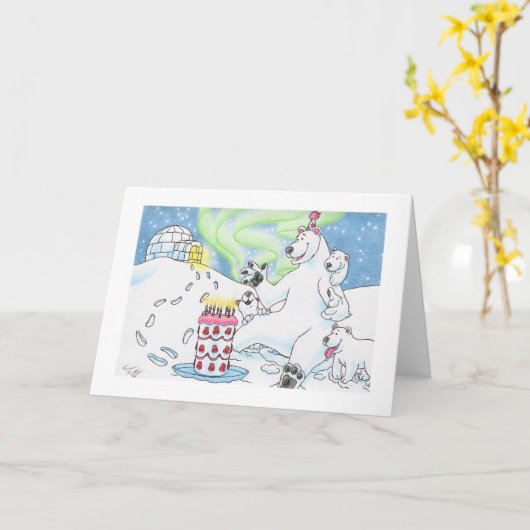 Verjaardag Polar Beer Kaart (Gele Bloem)