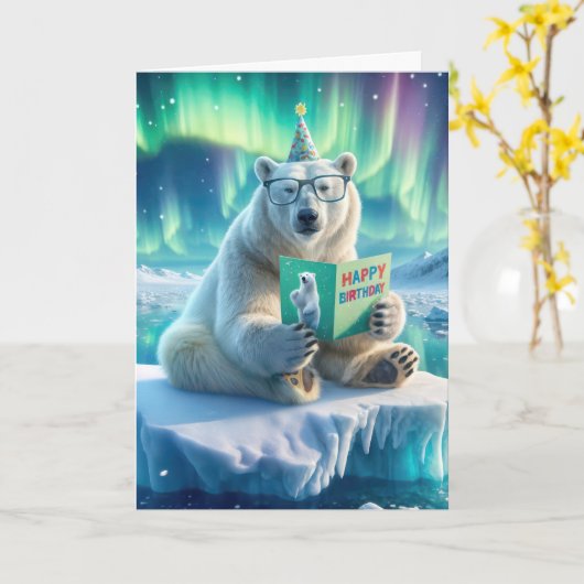 Verjaardag Polar Beer op een ijsberg Kaart (Gele Bloem)