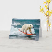 Verjaardag Polar Beer op een surfplank Kaart (Gele Bloem)