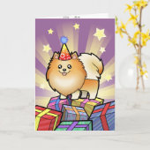 Verjaardag Pomeranian Kaart (Gele Bloem)