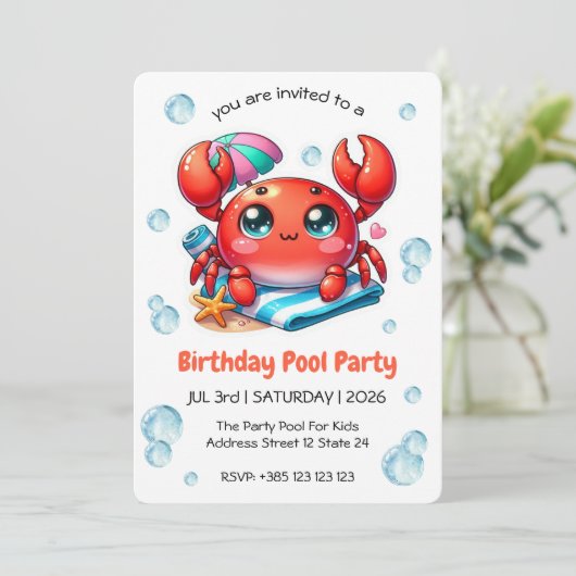 Verjaardag Pool Party Kind Verjaardagsuitnodiging Kaart (Staand voorkant)