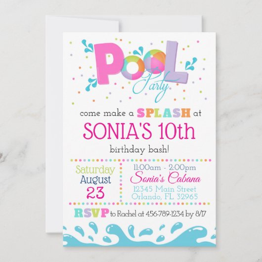 Verjaardag Pool Party Uitnodiging Roze (Voorkant)