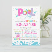 Verjaardag Pool Party Uitnodiging Roze (Staand voorkant)