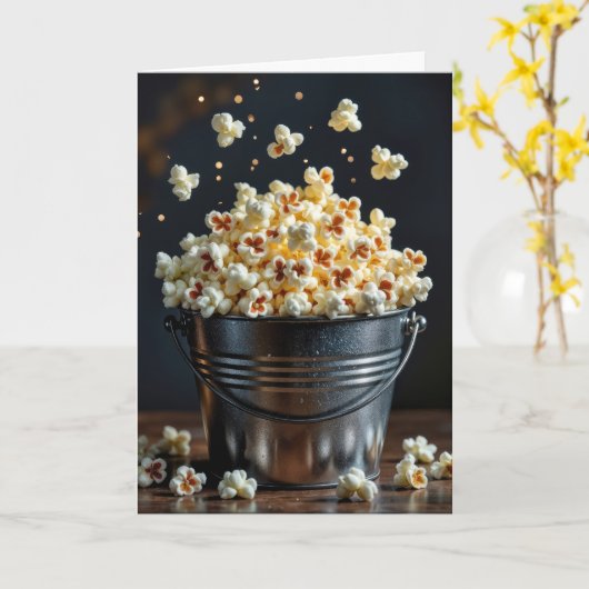 Verjaardag Popcorn Bucket Kaart (Gele Bloem)