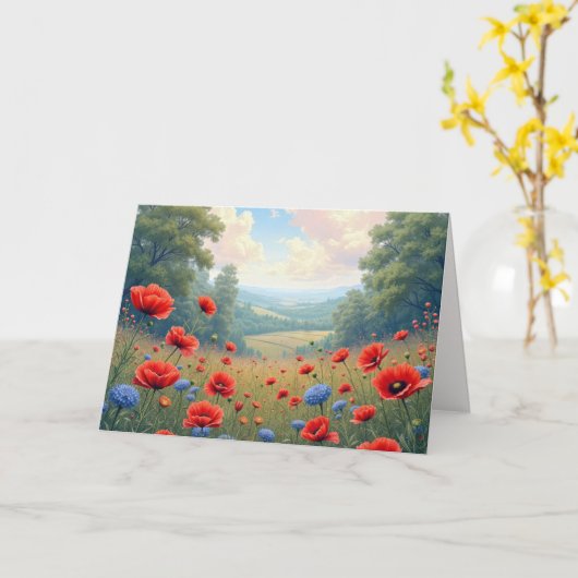 Verjaardag Poppies en Dahlia Field Kaart (Gele Bloem)